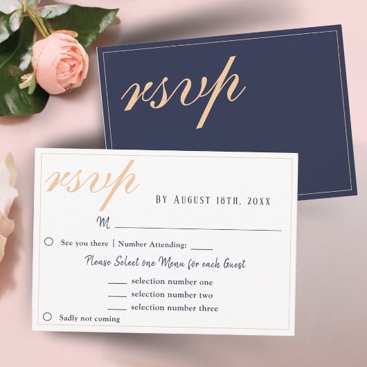 Carte de réponse RSVP de choix de menu de mariage