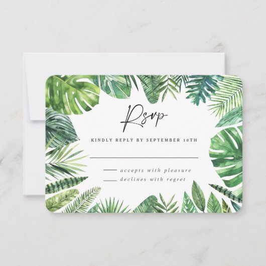Carte de réponse RSVP de mariage à feuillage de pa (Devant)
