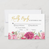 Carte de réponse RSVP de mariage à fleurs de paoni (Devant)