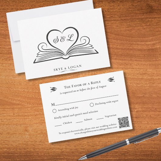 Carte de réponse RSVP de mariage à la bibliothèque