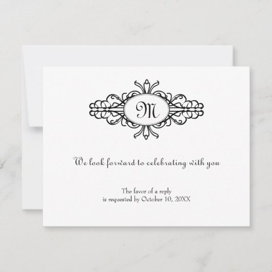 Carte de réponse RSVP de mariage à monogramme à ca (Devant)