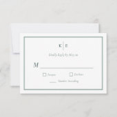 Carte de réponse RSVP de mariage à monogramme vert (Devant)