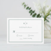 Carte de réponse RSVP de mariage à monogramme vert (Debout devant)