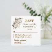 Carte de réponse RSVP de mariage à typographie dor (Debout devant)
