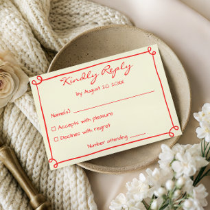 Carte de réponse RSVP de mariage au script rouge m