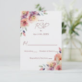Carte de réponse RSVP de mariage aux fleurs roses (Debout devant)