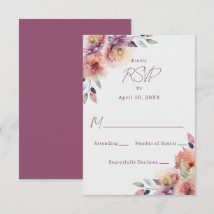 Carte de réponse RSVP de mariage aux fleurs roses 