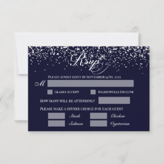 Carte de réponse RSVP de mariage bleu marine
