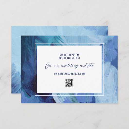Carte de réponse RSVP de mariage bleu peint (Devant / Derrière)