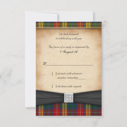 Carte de réponse RSVP de mariage Buchanan Tartan V (Devant)