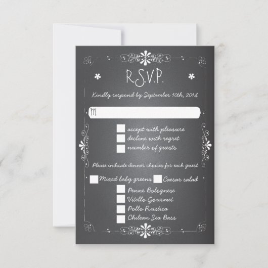 Carte de réponse RSVP de Mariage Chalkboard avec d (Devant)