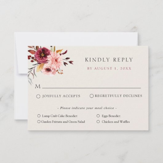Carte de réponse RSVP de mariage citrouille floral (Devant)