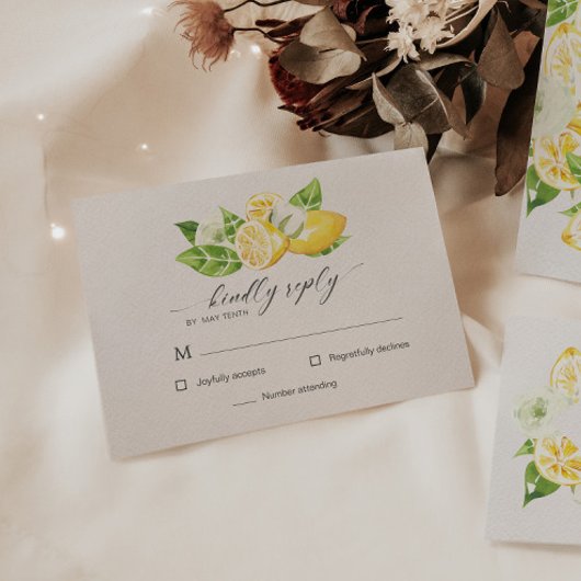 Carte de réponse RSVP de Mariage Citrus Lemon Tree