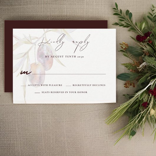 Carte de réponse RSVP de mariage de la branche d'o