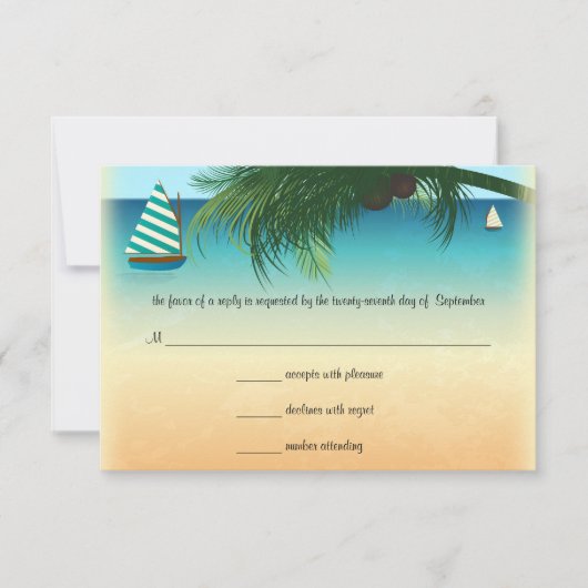 Carte de réponse RSVP de mariage de scène de plage (Devant)