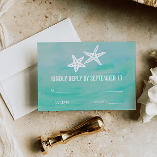 Carte de réponse RSVP de mariage de Starfish Aqua