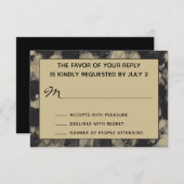 Carte de réponse RSVP de mariage Elegant Or et Noi (Devant / Derrière)