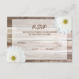 Carte de réponse RSVP de mariage en bois blanc de 