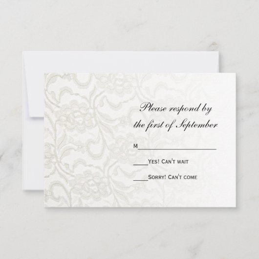 Carte de réponse RSVP de mariage en dentelle blanc (Devant)