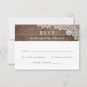 Carte de réponse RSVP de mariage en dentelle de bo