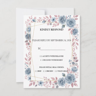 Carte de réponse RSVP de mariage floral bleu pouss