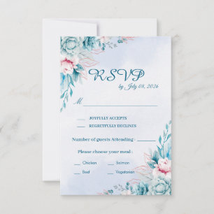 Carte de réponse RSVP de mariage floral sarcelle