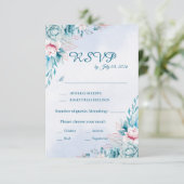 Carte de réponse RSVP de mariage floral sarcelle (Debout devant)