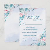 Carte de réponse RSVP de mariage floral sarcelle (Devant / Derrière)