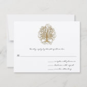 Carte de réponse RSVP de mariage Gold Swirl Tree (Devant)