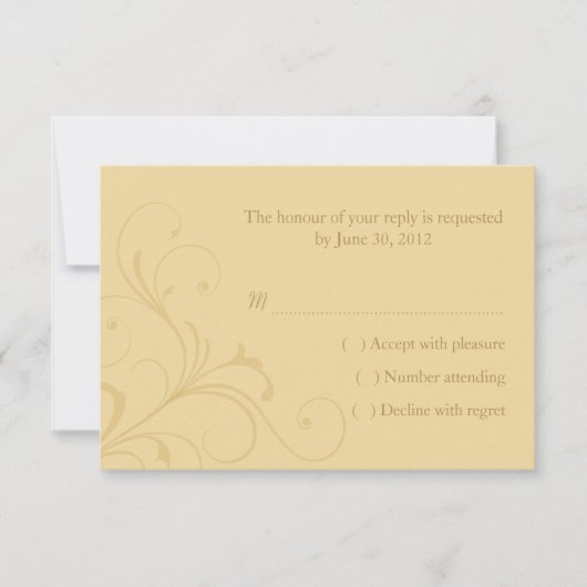 Carte de réponse RSVP de mariage jaune doré (Devant)