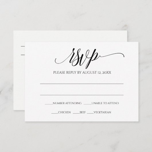 Carte de réponse RSVP de mariage | Luxe Calligraph (Devant / Derrière)