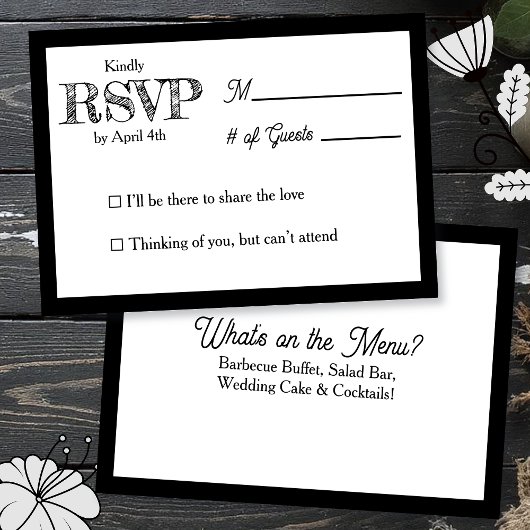 Carte de réponse RSVP de mariage & Menu du dîner d