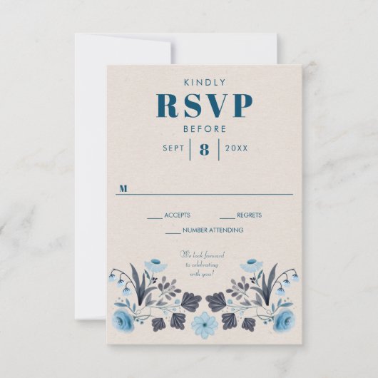 Carte de réponse RSVP de mariage Modern Boho Folk (Devant)