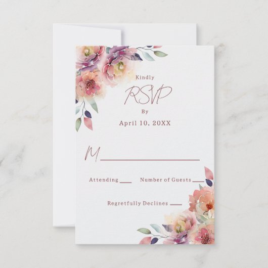 Carte de réponse RSVP de mariage rose vif (Devant)