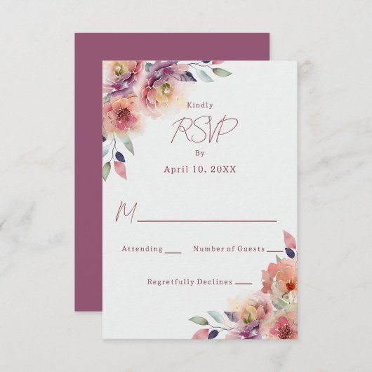 Carte de réponse RSVP de mariage rose vif (Devant / Derrière)