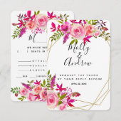 Carte de réponse RSVP de mariage Roses de pêche ro (Devant / Derrière)