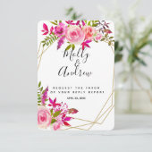 Carte de réponse RSVP de mariage Roses de pêche ro (Debout devant)