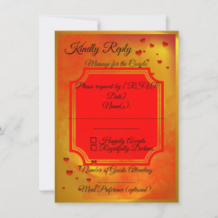 Carte de réponse RSVP de mariage rouge et jaune