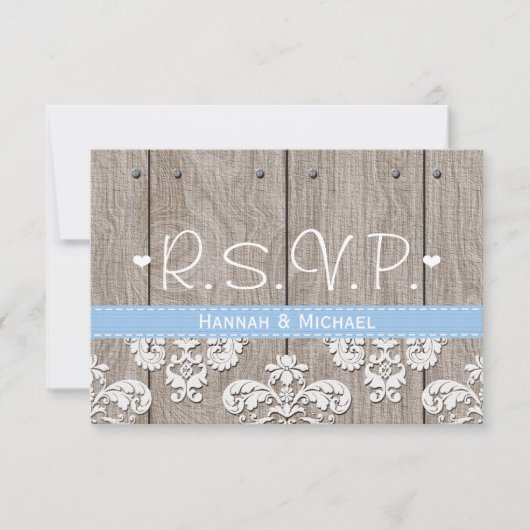 Carte de réponse RSVP de mariage Rustique Blue Hyd (Devant)