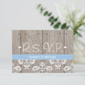 Carte de réponse RSVP de mariage Rustique Blue Hyd (Debout devant)