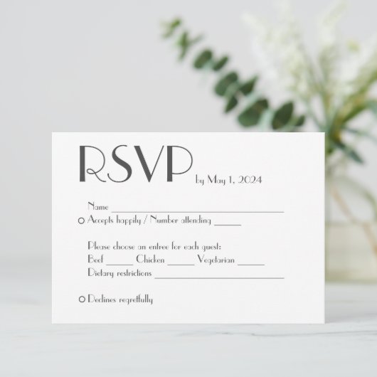 Carte de réponse RSVP de mariage simple (Debout devant)