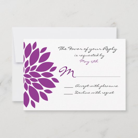 Carte de réponse RSVP de mariage simple à fleurs v (Devant)