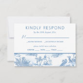 Carte de réponse RSVP de mariage toile de bleu côt (Devant)