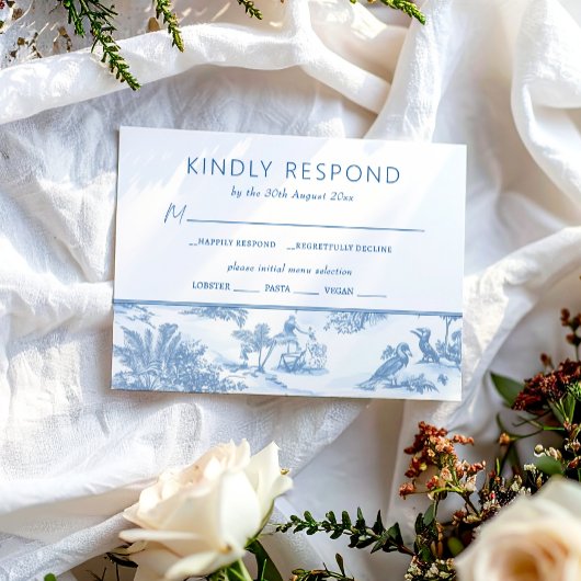 Carte de réponse RSVP de mariage toile de bleu côt