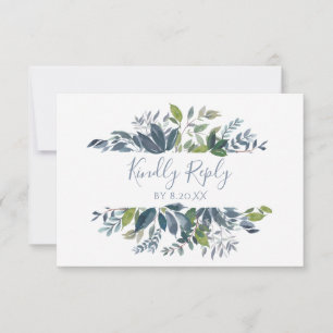 Carte de réponse RSVP de mariage Verdure - Bleu Po