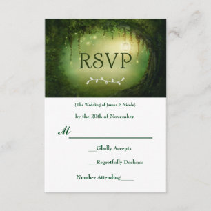 Carte de réponse RSVP de mariage vert forêt enchan