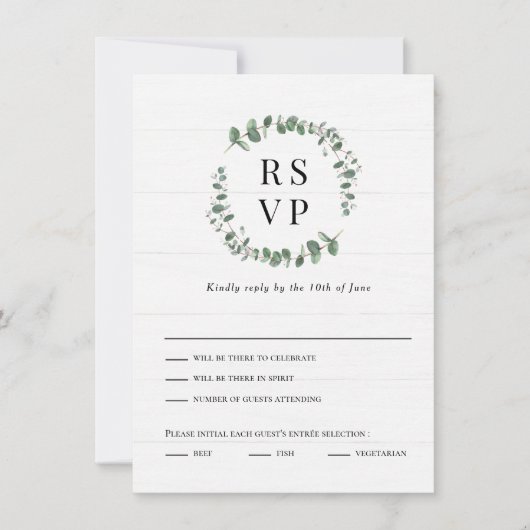 Carte de réponse RSVP de mariage vert rustique (Devant)