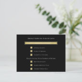 Carte de réponse RSVP de menu avec fond noir Blanc (Debout devant)
