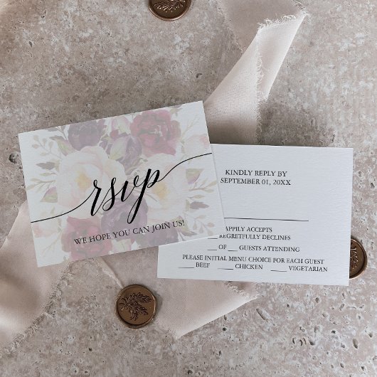 Carte de réponse RSVP de menu floral calligraphié