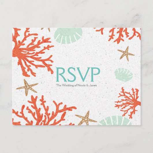 Carte de réponse RSVP de récif de corail de plage  (Devant)